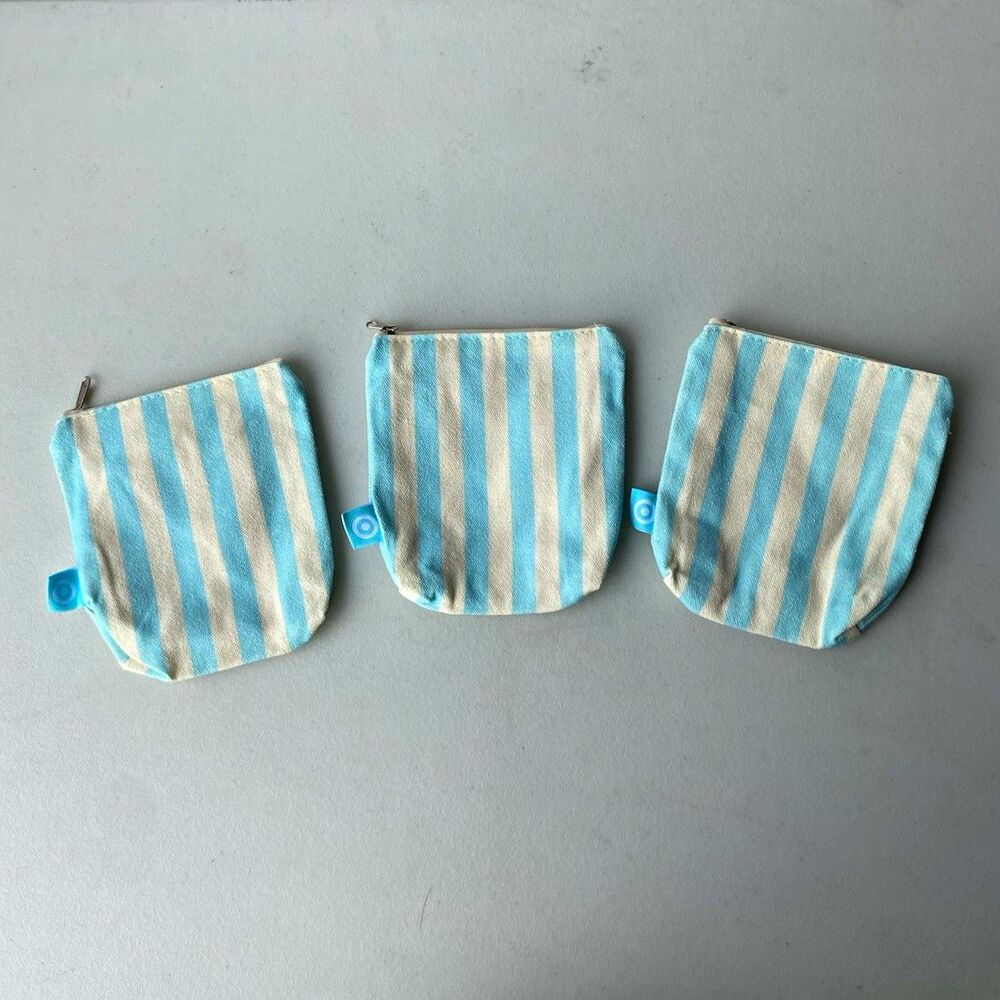 Target Blue Striped Canvas Zipper Pouch Coin Purse Set of 3 Small Makeup Bags